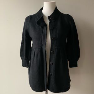 BCBGMaxAzria Black Soft Cardigan Sweater High Waisted Mock Collar Size Medium